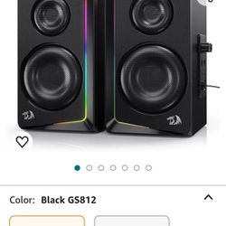 Redragon GS812 Wireless RGB Wooden Desktop Speakers, 2.0 Bookshelf Speaker w/BT 5.0/3.5mm AUX, Enhanced Bass/Volume Knob Control, Mic/Audio Jacks & Dy