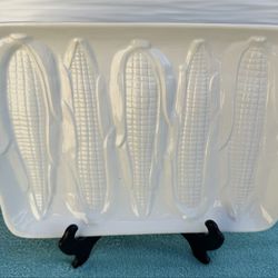 Unique Vintage White California Pottery Corn Serving Tray