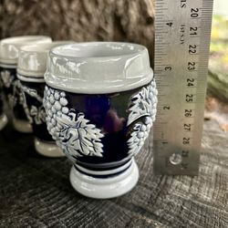 Set Of 6, Vintage West German Stoneware Wine Cups, Stoneware Wine Goblet, Mid 20 Th Century 