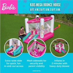 Barbie Bounce House with Extra-Wide Slide, Mesh Walls and Blower,