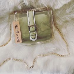 Nice S/M Clear With Green Accent Crossbody With Adjustable Chain Link Strap