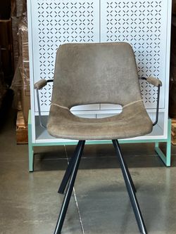 Modern Upholstered Dining Chair With Arms, Performance Fabric Seat, Wood Frame (Beige/Brown/Green