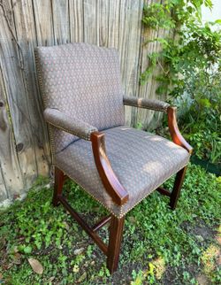 GEORGE III STYLE UPHOLSTERED LIBRARY ARMCHAIR