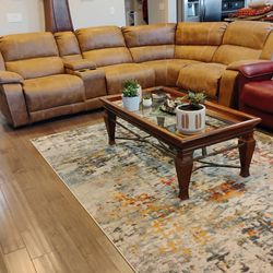 Large Sectional Faux Leather Recliner Couch 