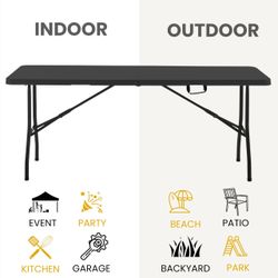 6ft Heavy-Duty Fold-in-Half Utility Table - Portable & Commercial Grade -new Mesa De Fiesta Folding