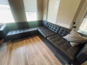 IKEA Leather Sofa (Grey-Green Leather)