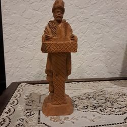 Vintage Judaica 8 1/4"H Hand Carved Olive Wood Rabbi & Torra Figurine