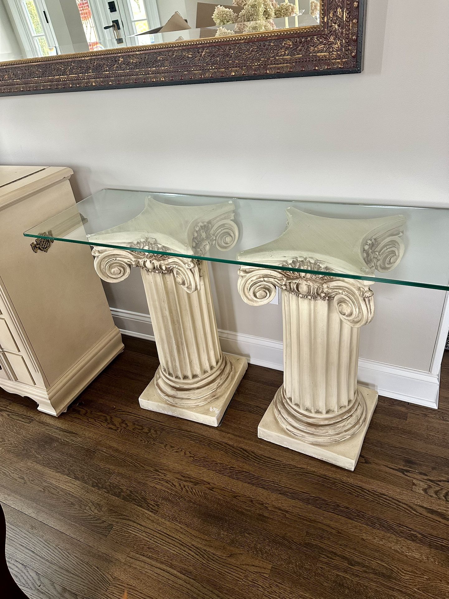 Pillar Beveled Glass Console Table