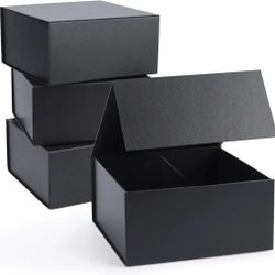NEW! 4-Pack 8”x8”x4” Black Gift Boxes w/ Magnetic Closing Lids, Square Collapsible, Heavy Duty