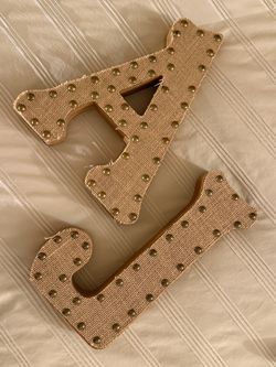 Burlap Studded Decorative Letters A and J