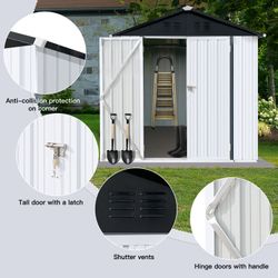 6x4 Ft Outdoor storage sheds Apex roof White+Black