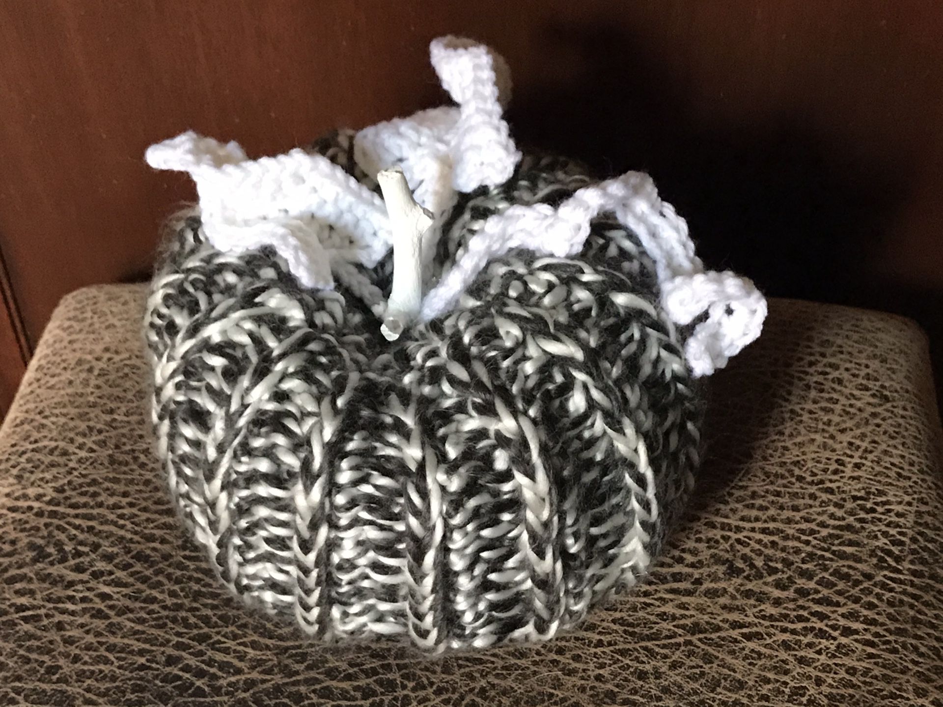 Large Handmade Crochet Dark Gray & White Pumpkin