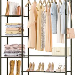 Wardrobe Closet, Portable Clothing Rack for Hanging Clothes, Free Standing Closet Organizers and Storage System with 4 Tiers Shelves for Cloakroom Bed