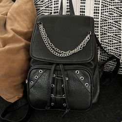 Black Safety Pin & Chain Mini Backpack
