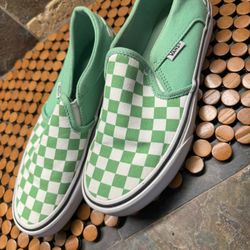 Vans Classic Green Checkered Slip Ons