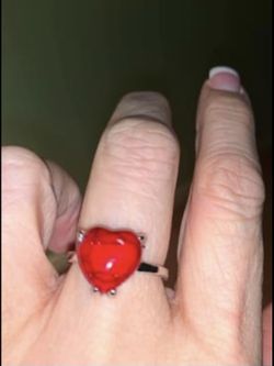 Gorgeous Red Agate Ring, size 9, Rhodium over Silver