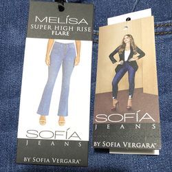 New With Tags Melisa Super High Rise Flare Sofia Jeans by Sofia Vergara, Blue 