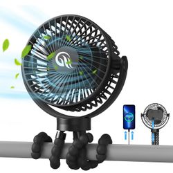 Stroller Fan, 60Hrs 12000mAh Battery Operated Fans USB Rechargeable Small Fan for Bedroom, Desk, Personal Handheld, Clip on Fans for Baby Stroller, Tr