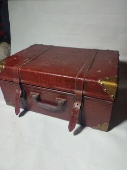Two piece decorative vintage train travel trunks