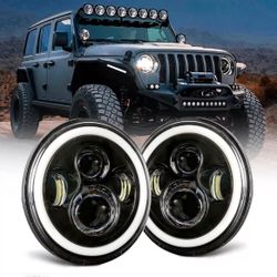 Pair 7 inch LED Headlights For Jeep Mazda Miata MX5 MX-5 Halo Angel Eye