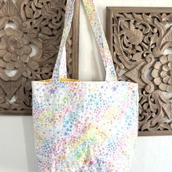  Neon Glitter Stars Quilted Big Tote Bag Handmade Lined Padded Fabric Pocket