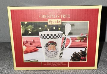 Spode Mug & Spoon set- Santa & Snowman, 14oz 