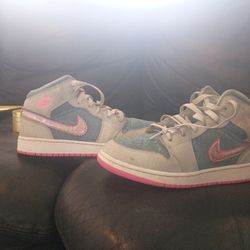 Nike Air Jordans Barbie Mid Denim Sequin Pink 6.5Y