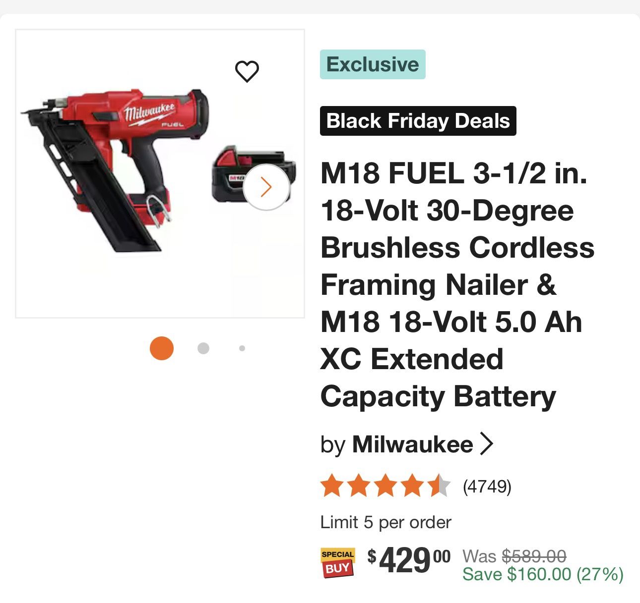 M18 FUEL 3-1/2 in. 18-Voit 30-Degree Brushless Cordless Framing Nailer & M18 18-Volt 5.0 Ah XC Extended Capacity Battery