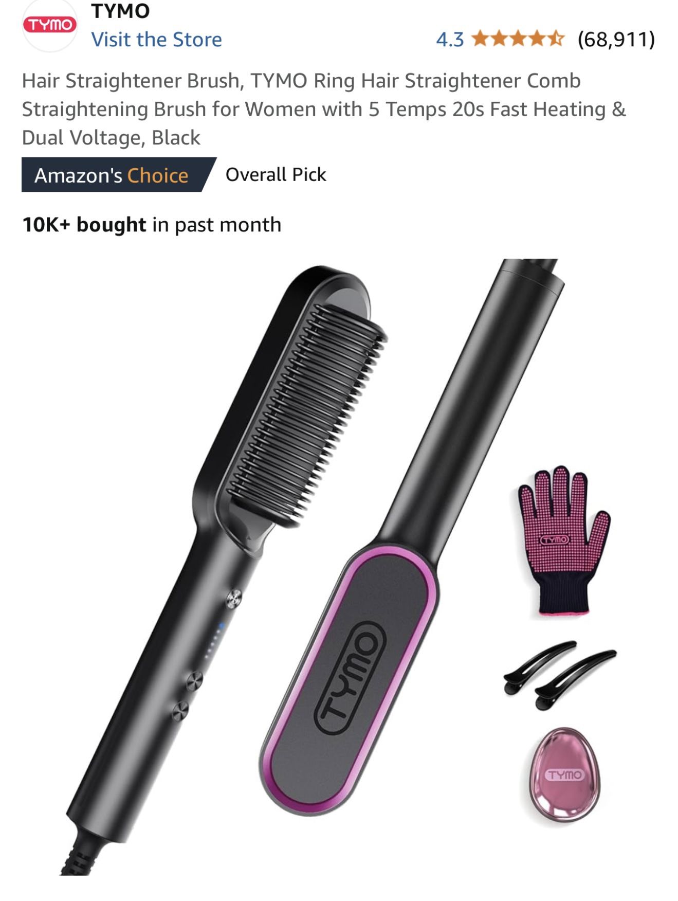 Hair Straightener Brush, TYMO Ring Hair Straightener Comb Straightening Brush for Women with 5 Temps