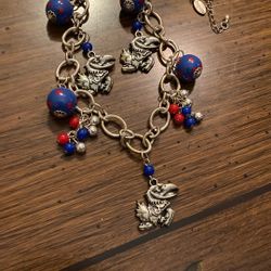 Womens Necklace KU Jayhawks College Sports Seasons Brand Silvertone Look Rock Chalk!!