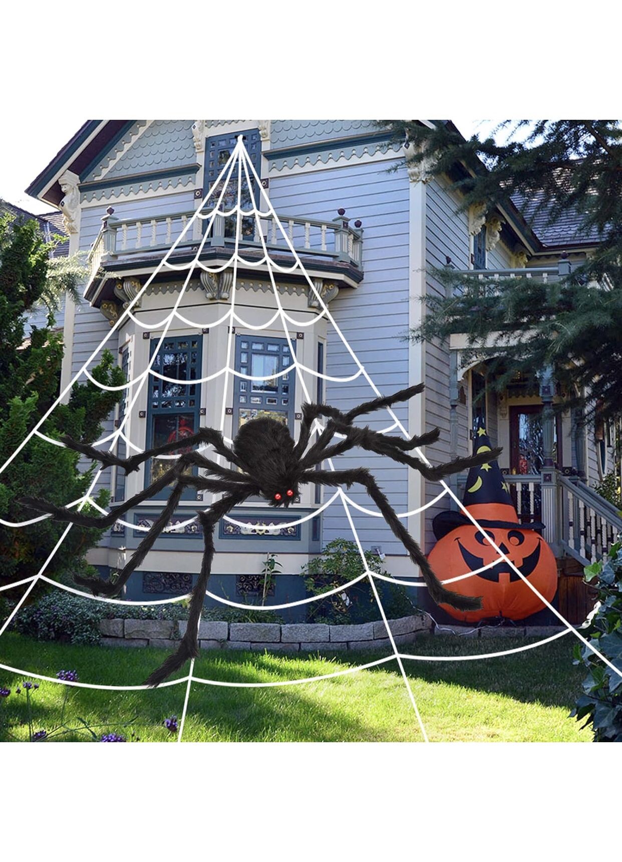 200" Halloween Spider Web + 59" Giant Spider Decorations Fake Spiders with Triangular Huge Spiders