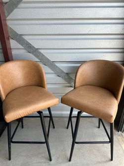 Saddle Tan Faux Leather Swivel Chairs - Black Metal Legs - 24” - Like New
