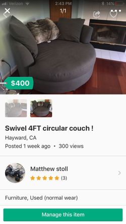 4 feet swivel circle couch