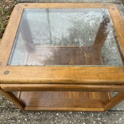 Glass Wooden End Table 