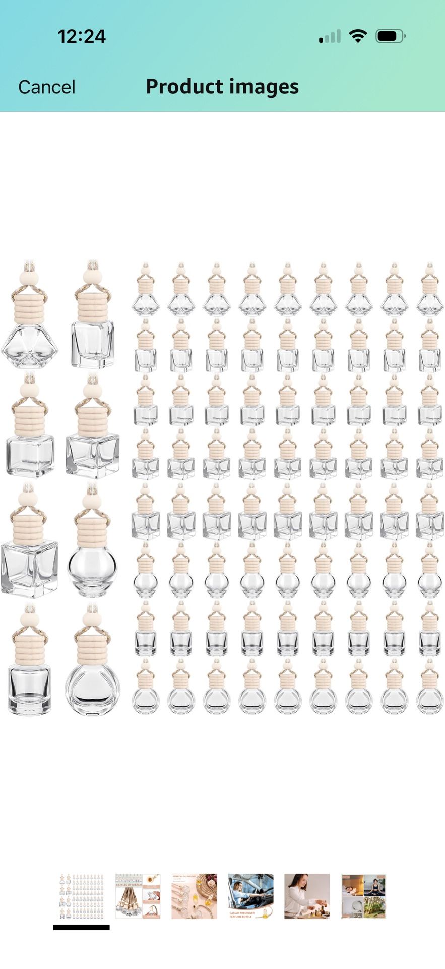 39 Pcs 8 ml Hanging Car Freshener Diffuser Pendant Bottle Empty Transparent Glass Aromatherapy Essential Oil Air Diffuser for Perfume Gift with