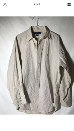 Ralph Lauren Mens 16.5 34-35 Yarmouth Cotton Button Down Shirt Beige Plaid