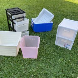A Nice Little Shelf With Draws, Some Containers  And A Cooler With A Little Damage (NO SHIPPING)