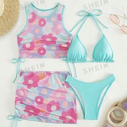 Shein blue floral bikini 