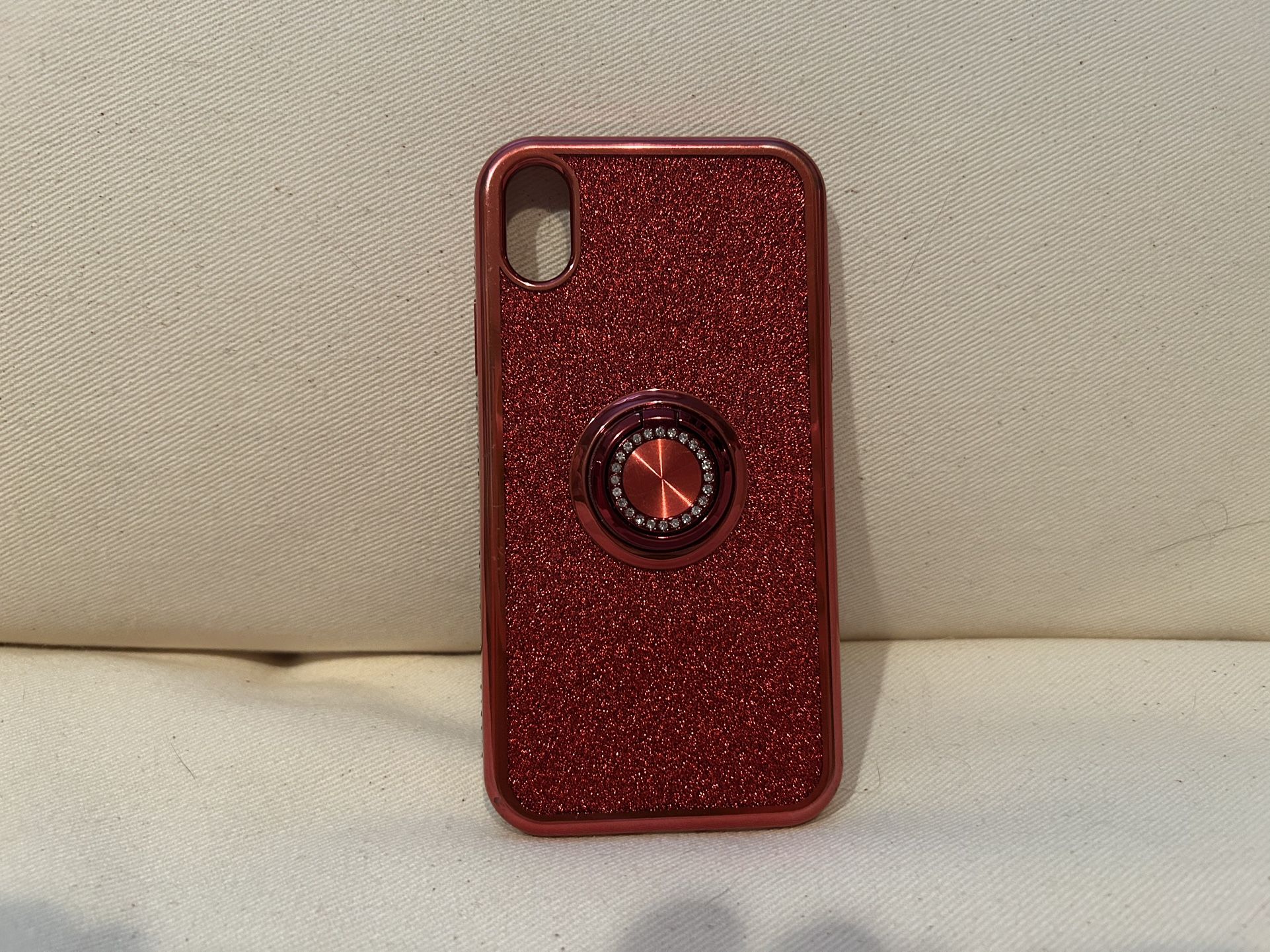 iPhone X Red, Sparkly, Diamond Phone Case With Ring To Hold And Prop