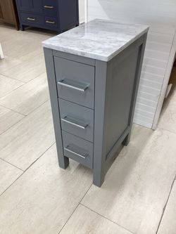 13” mini cabinet, grey, solid wood, marble top, Available for pick up