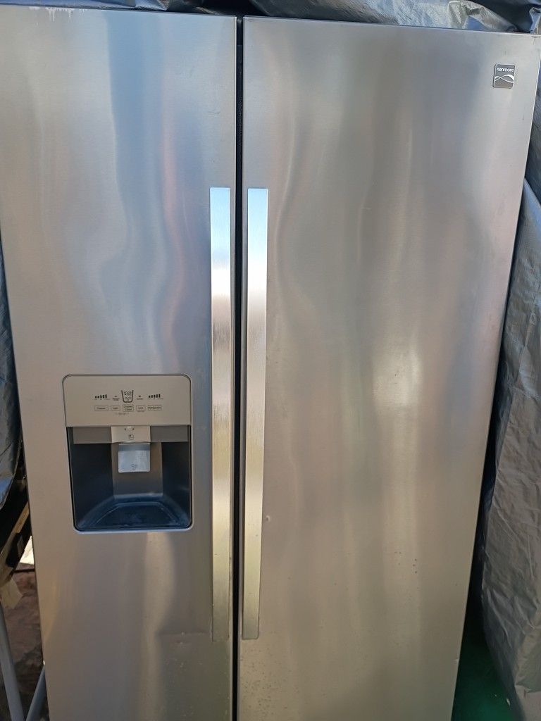 Kenmore Stainless Steel Side By Side Refrigerator With Ice Machine On Freezor Door