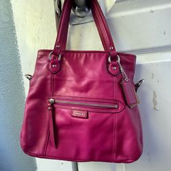 Coach Leather Tote Bag in Magenta