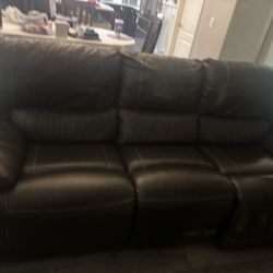 2 Brown Leather Electric Reclining Sofas 