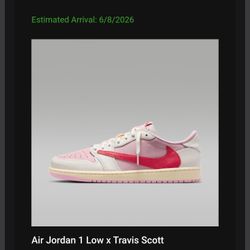 Sz. 6.5 Air Jordan 1 Low  x Travis  Scott Tropical Pink