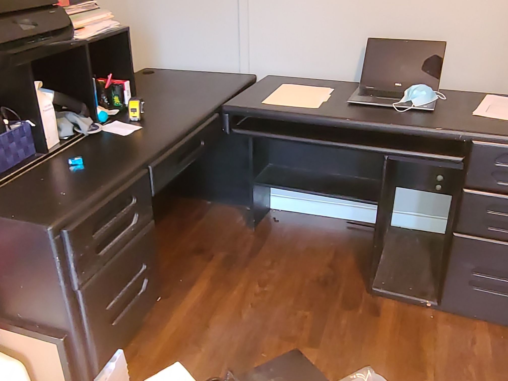 L-Shaped 2 -piece Black Executive Desk Solid Wood