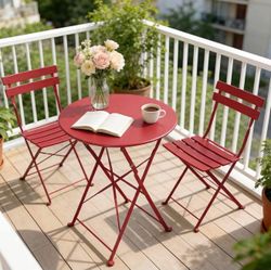 New - Grand Patio Premium Frame Patio Bistro Set, Folding Outdoor Patio Furniture Sets, 3 Piece Patio Set of Folding Patio Table and Chairs, Red