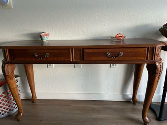 Vintage Chippendale Style Wood Console Table – Sunburst Inlay Top