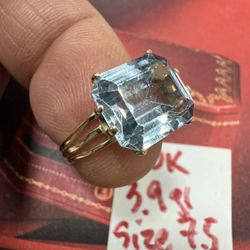 10K Solid Gold Ring For Wedding Aquamarine Stone 3.9Gr Size 7.5