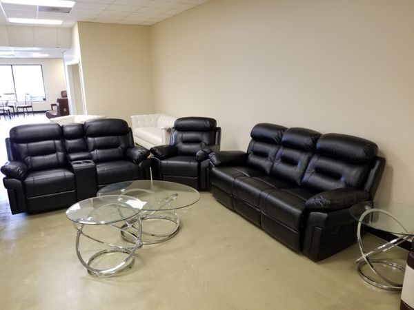 Black New Shava Genuine Leather 3pc Living Room Sofa Set For Black New Shava Genuine Leather 3pc Living Room Sofa Set For