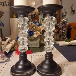 11,5 INCHES Tall  WITH OUT CANDLES  REALLY NICE LOOKING  BLACK  candle Holders 